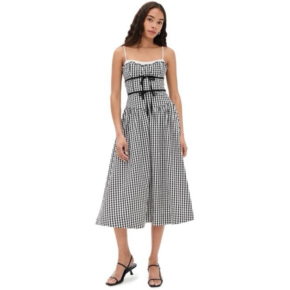 For Love & Lemons Georgia Gingham Midi Dress in Black - Picture 7 of 11